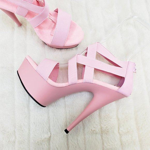 Baby Pink Elastic Strap Platform High Heel Shoes - Picture 3 of 13